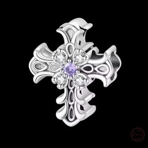 Purple Gemstone Silver Cross Bead Sterling Silver 925